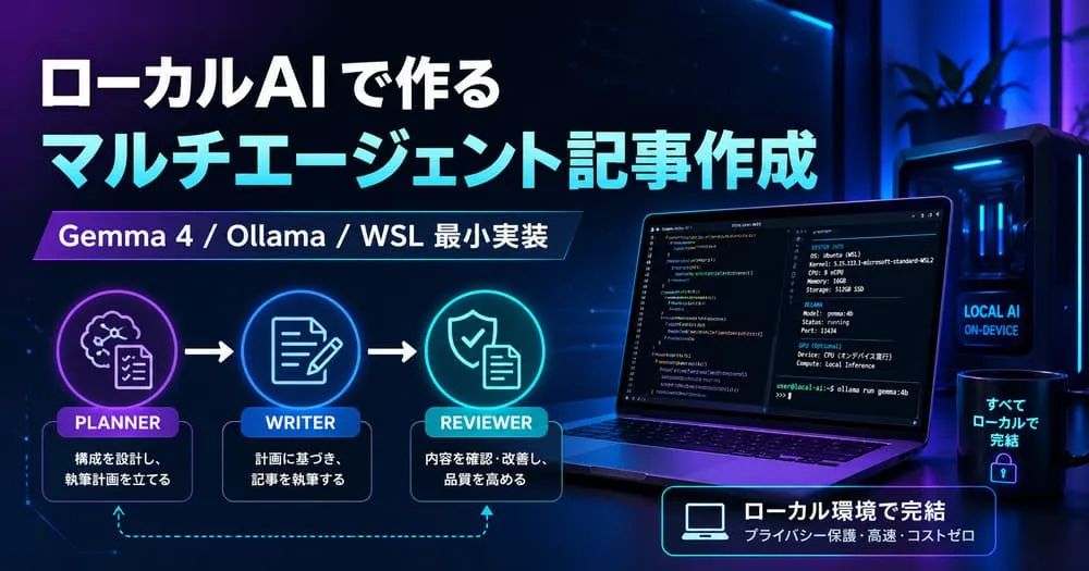 【第1回】ローカルAIで作るマルチエージェント記事作成システム｜Gemma 4・Ollama・WSL最小実装編