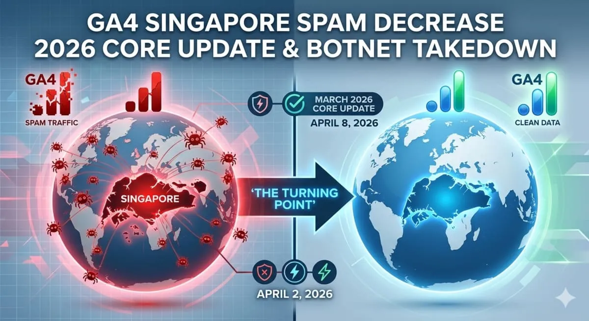 GA4シンガポール・スパム急減：国際的ボットネット掃討とGoogleコアアップデートの連動