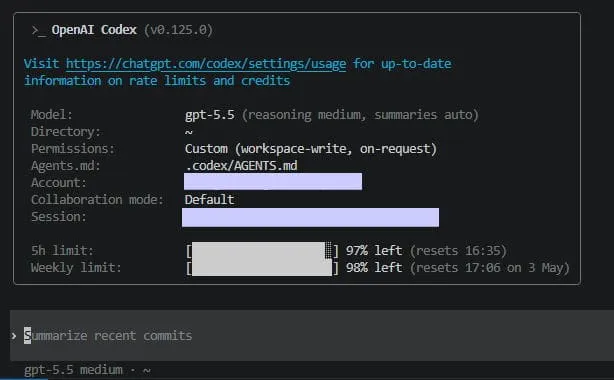 Codex CLIターミナル画面