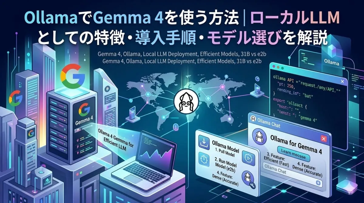 OllamaでGemma 4を使う方法｜ローカルLLMとしての特徴・導入手順・モデル選びを解説
