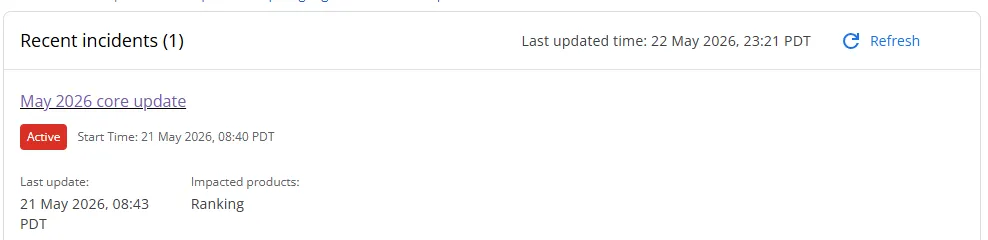Google Search Status Dashboard　Recent incidents